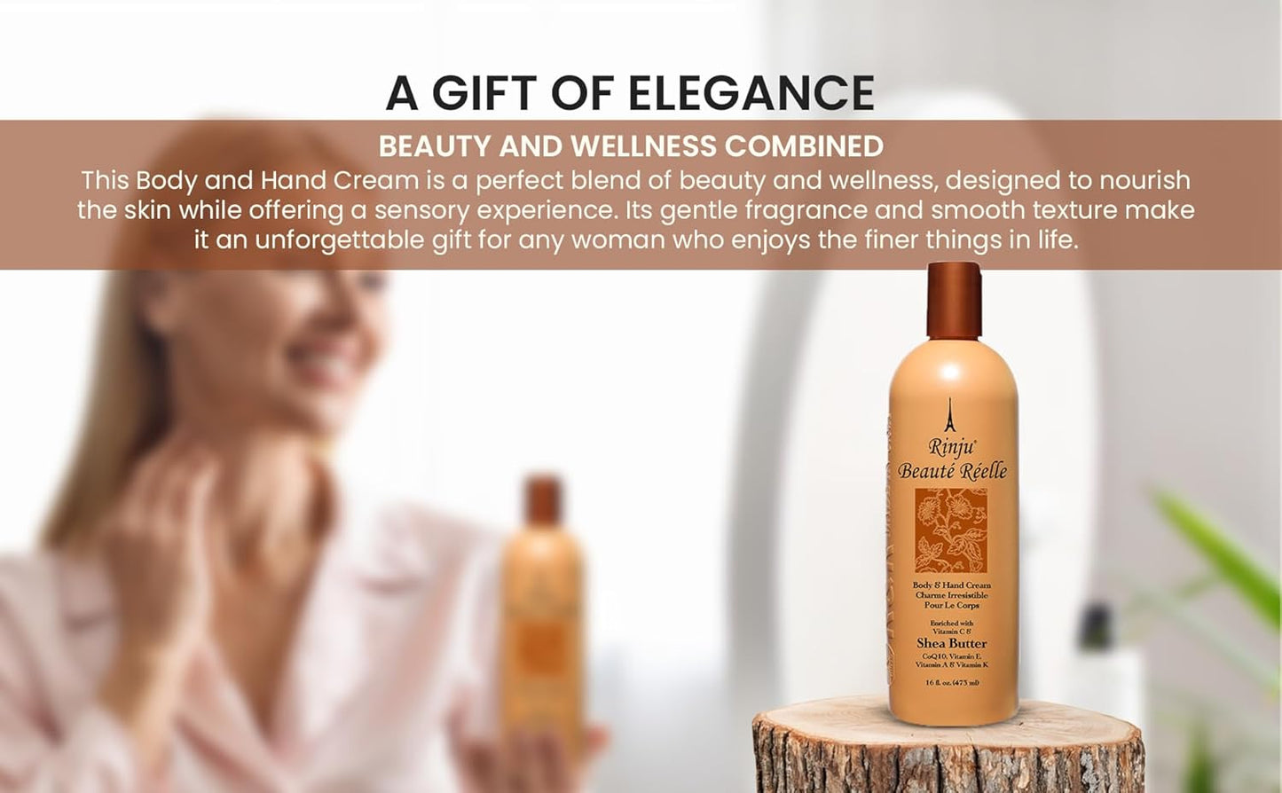 Rinju Beaute Relle Body and Hand Cream 16 oz. (Case of 12) - Shea Butter Cream for Dry Skin - Vitamin E, A & K Moisturizer