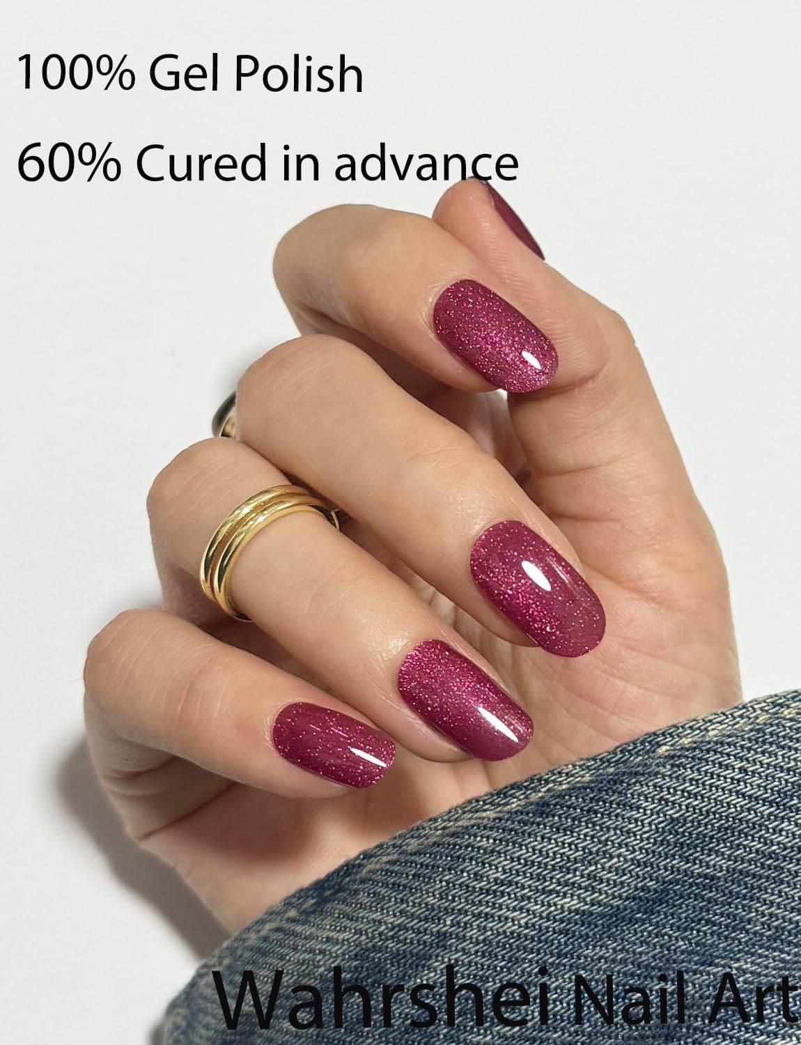 Semi Cured Gel Nail Strips, 20pcs Plum Cat Eye Gel Nail Stickers UV for Home Nails DIY