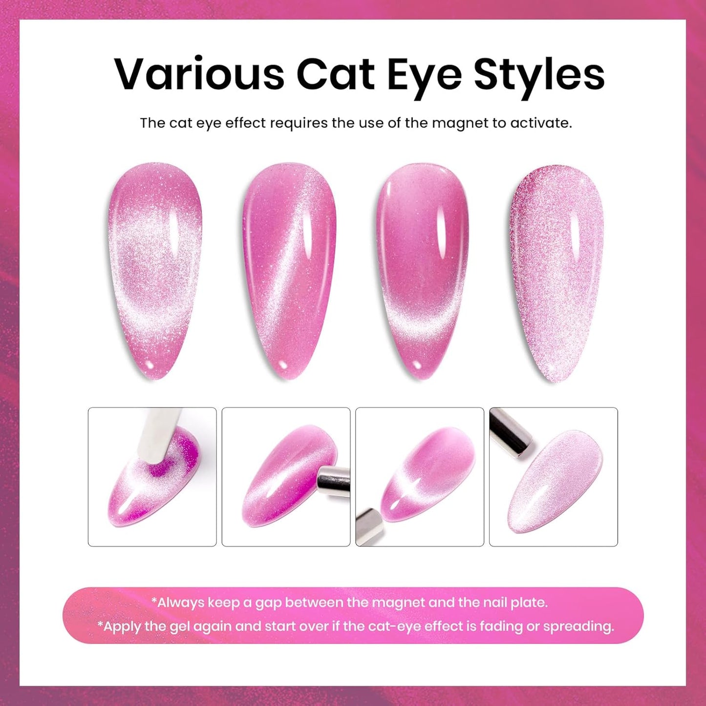Beetles Pink Cat Eye Gel Nail Polish - 15ml Pink Velvet Cat Eye Magnetic Glitter Gel Polish Soak Off UV Salon DIY French Nail Art Home Manicure Gift for Women