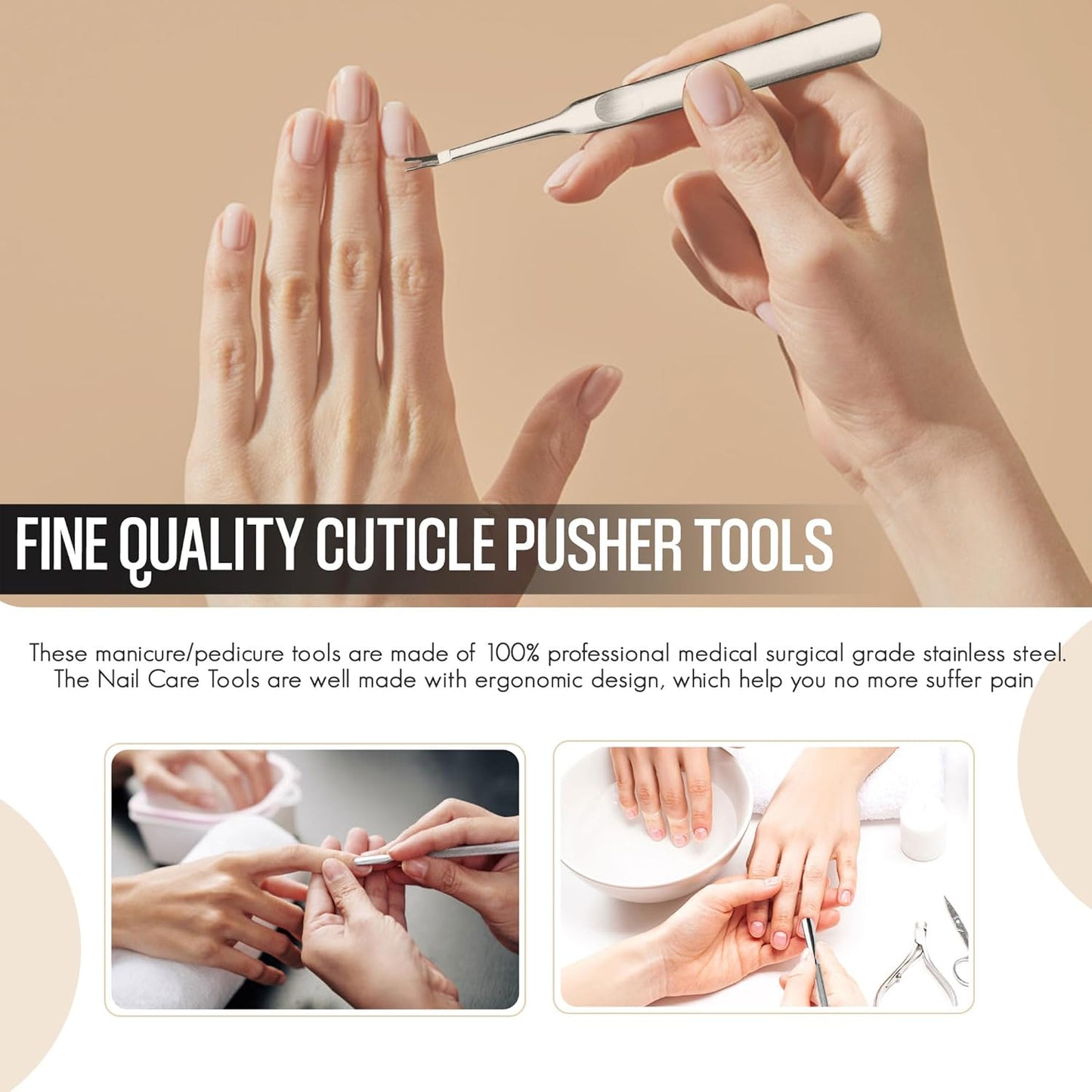 Cuticle Pusher Tools - Professional Nail Cuticle Pusher Cuticle Remover Cuticle Trimmer Ingrown Toenail Lifter Nail Cleaner Dual Sided Stainless Steel Manicure Pedicure Women 4 Pack Set Krisp Beauty