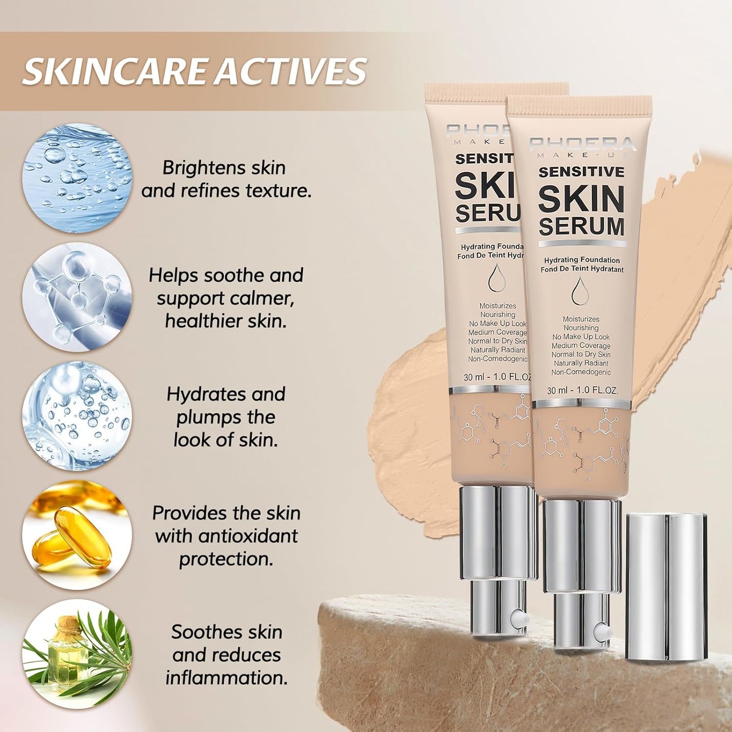 Phoera Foundation Makeup,Flawless Soft Matte Full Coverage with Matte Finish,Hydrating Serum Foundation,Face Makeup for Normal and Dry Skin(N02 Nude+N02 Nude)