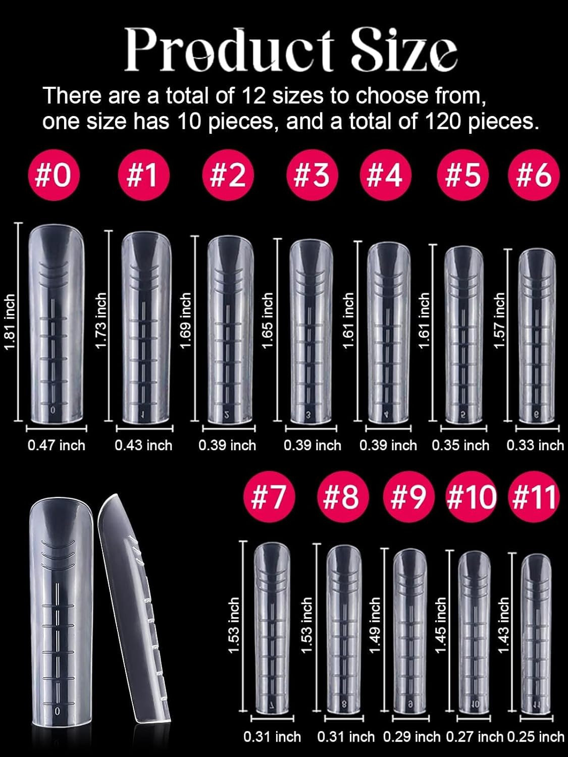 TOROKOM 120Pcs Poly Extension Gel Dual Nail Forms Square Clear Nail Forms Full Cover Coffin Nail Molds 12 Sizes for Gel Manicure Nail Art Design Salon&DIY