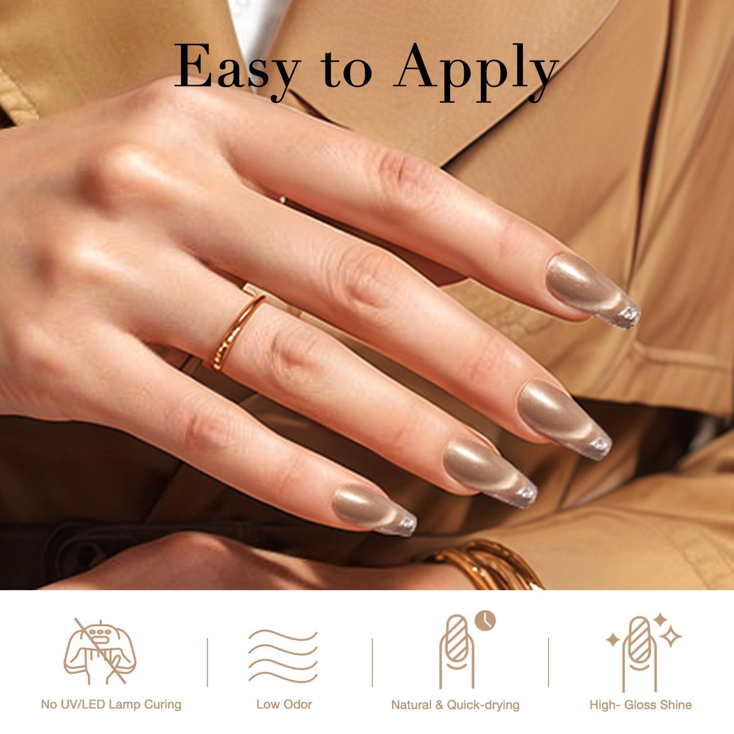 AZUREBEAUTY Cat Eye Nail Polish Quick Dry Nude Brown Magnetic Fingernail Polish no Gel Long-lasting Salon-Quality for Women Girl Gift 0.34 fl oz