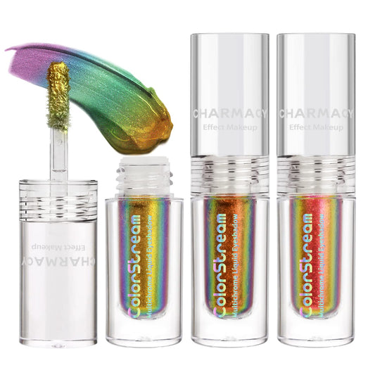 CHARMACY 3 Pcs Multichrome Liquid Metallic Eyeshadow, Chameleon Shifting Color, Holographic Glitter Eyeshadow, Long Lasting Wear, Vegan Eye Topper for Party, Daily Makeup #301 | alldaygood beauty