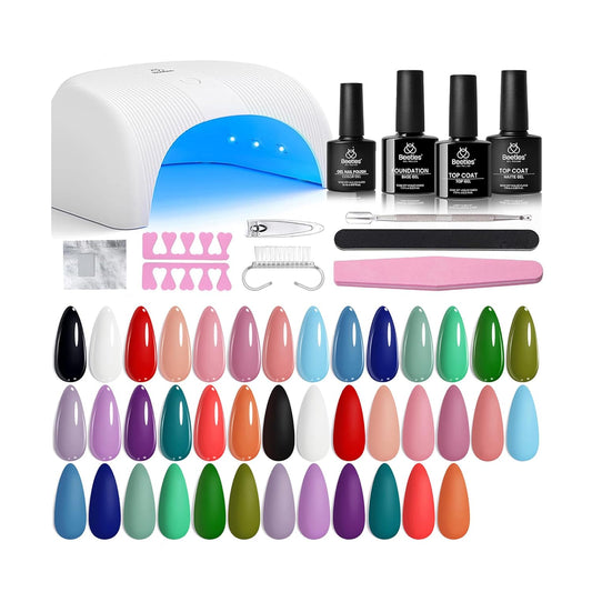Beetles Gel Nail Polish Kit with U V Light - 31 Pcs Gel Polish Kits 20 Colors with Base and Glossy Top Coat Soak Off DIY Salon Beginner-friendly Manicure Nails Stuff Gifts for Women Teens Girls | alldaygood beauty