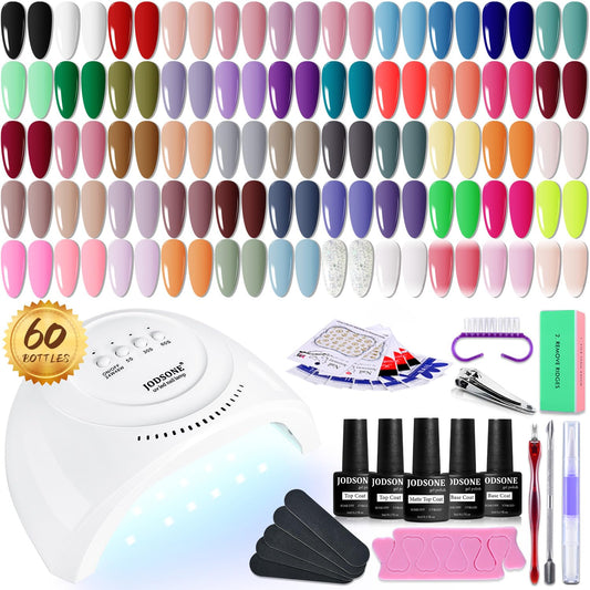 JODSONE Gel Nail Polish Kit 60 PCS with U V Light Soak off Base Top Coat 55 Shine Colors Gel Nail Kit Bright and Dark Brown Wine Red Series Manicure Set for Women and Girls | alldaygood beauty