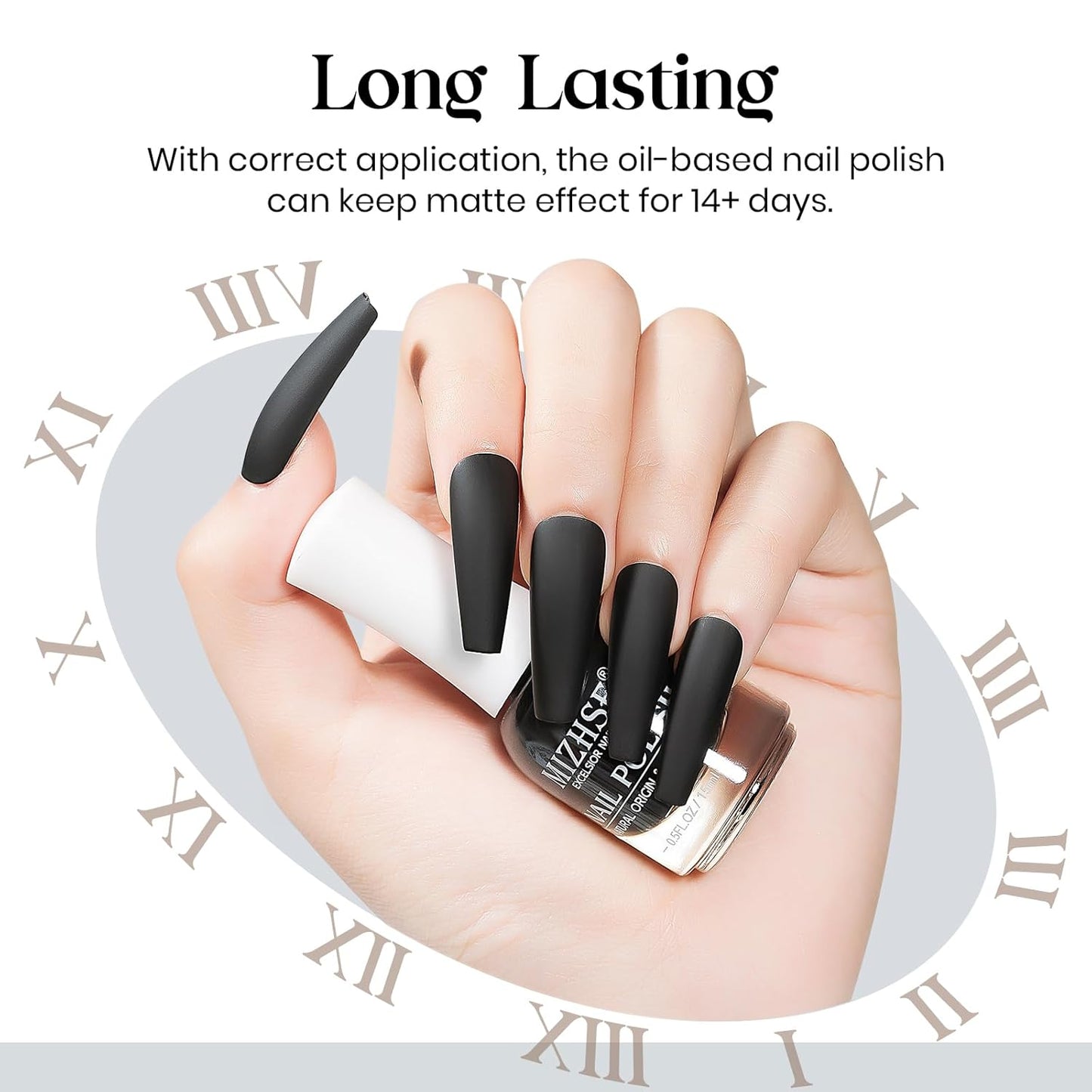 MIZHSE Matte Black Nail Polish, Quick Dry Velvet Black Nail Polish, Non-Gel Air Drying Fast 15 ml Regular Glossy Shiny Finish Nail Lacquer, Full Coverage Nail Art Manicure DIY Home