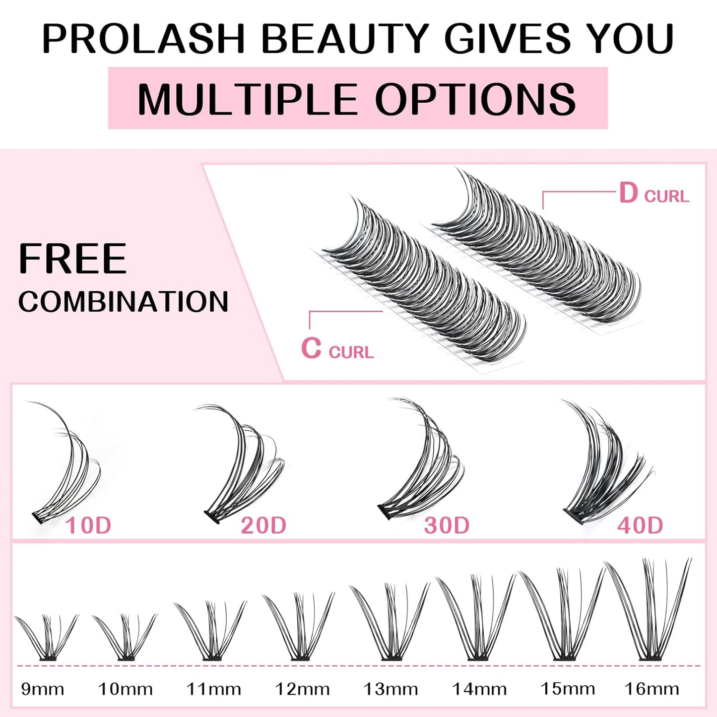 280 Pcs Individual Lashes 10+20-D-9-16mix Cluster Lashes 10D 20D C D Curl Wispy Lashes Bottom Lashes DIY Lashes At Home（10+20-D-9-16mix）