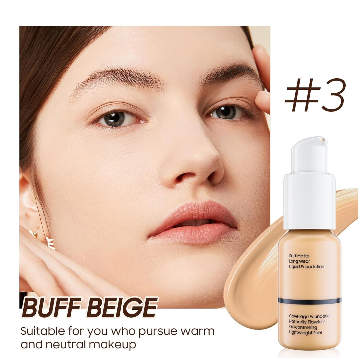 Matte Full Coverage Liquid Foundation - Lightweight & Flawless Oil Control Foundation Makeup, Waterproof and Long-Lasting Skin Foundation Concealer for Dry and Oily Skin, 1 Fl Oz (#104 Buff Beige)