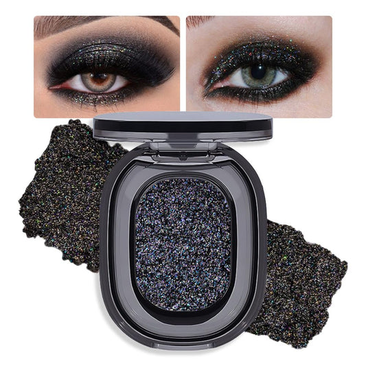 Black Glitter Eyeshadow Palette Makeup for Women, Glitter Shimmer Metallic Holographic Iridescent Single Monochrome Eyeshadow Halloween Birthday Party Wear Makeup, Sombras Crema Para Ojos | alldaygood beauty
