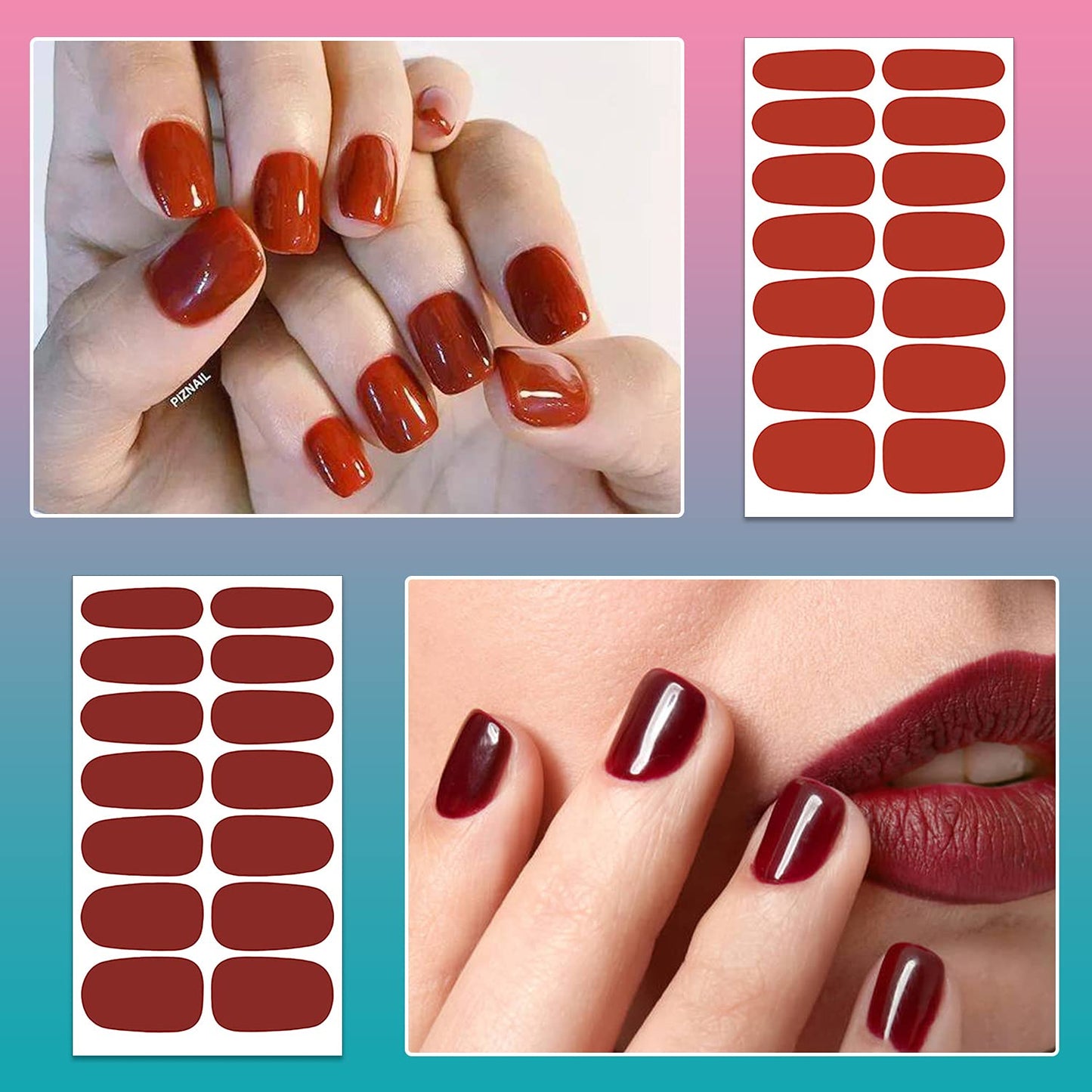 SILPECWEE 224 Pieces 16 Sheets Nail Polish Strips Solid Color Adhesive Nail Polish Stickers Nail Wraps for Women Nail Art Decals with Nail File (Vitality Red)