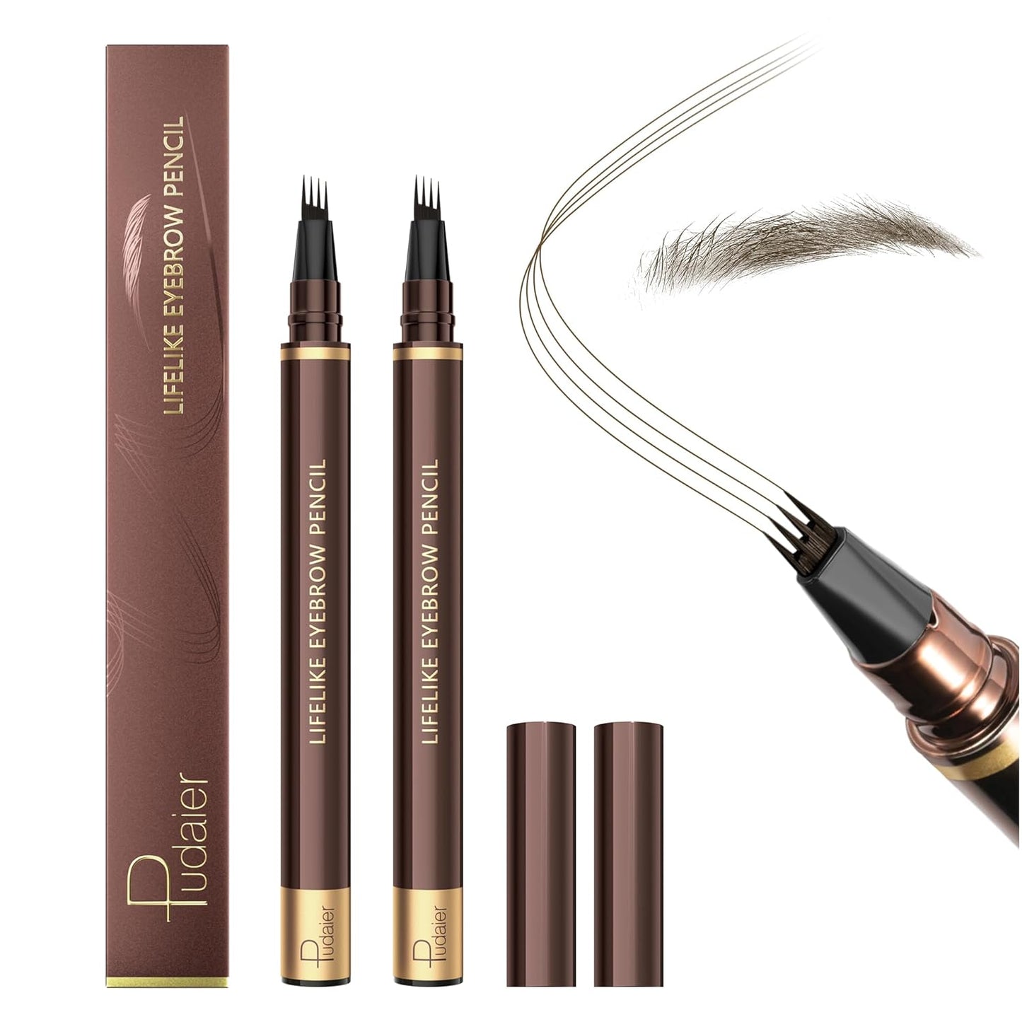 2 Pack Eyebrow Pen, Waterproof Microblading Eyebrow Pencil, 4 Tip Precise Eye Brow Makeup Pen for Women to Effortlessly Create Hair Like Natural Brows, Non Dry Out and Last All Day (Medium Brown)