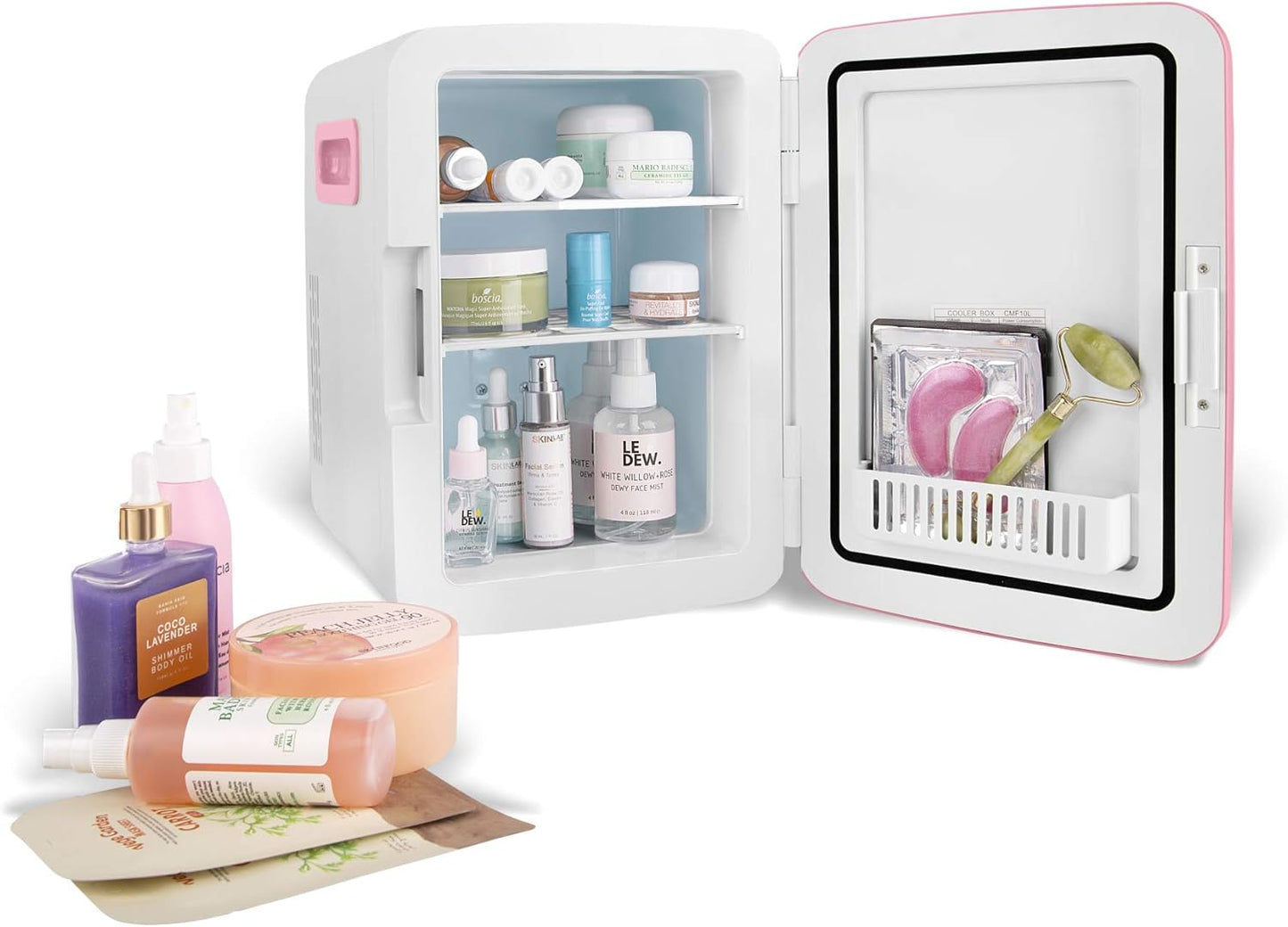 Cooluli 10L Mini Fridge for Bedroom - Car, Office Desk & College Dorm Room - 12V Portable Cooler & Warmer for Food, Drinks, Skincare, Beauty, Makeup & Cosmetics - AC/DC Small Refrigerator (Pink)