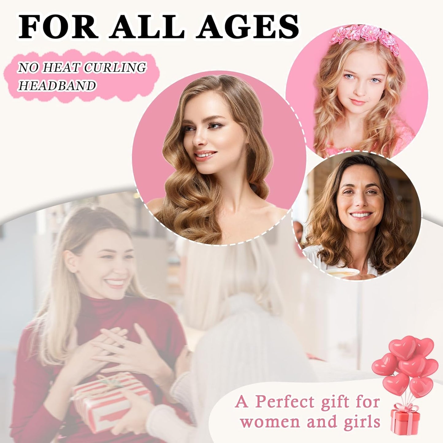 No Heat Overnight Hair Curlers - 70" Soft Ribbon Curl Wrap with 9 Curling Rods, Headband for Long Hair Rollers - Burgundy