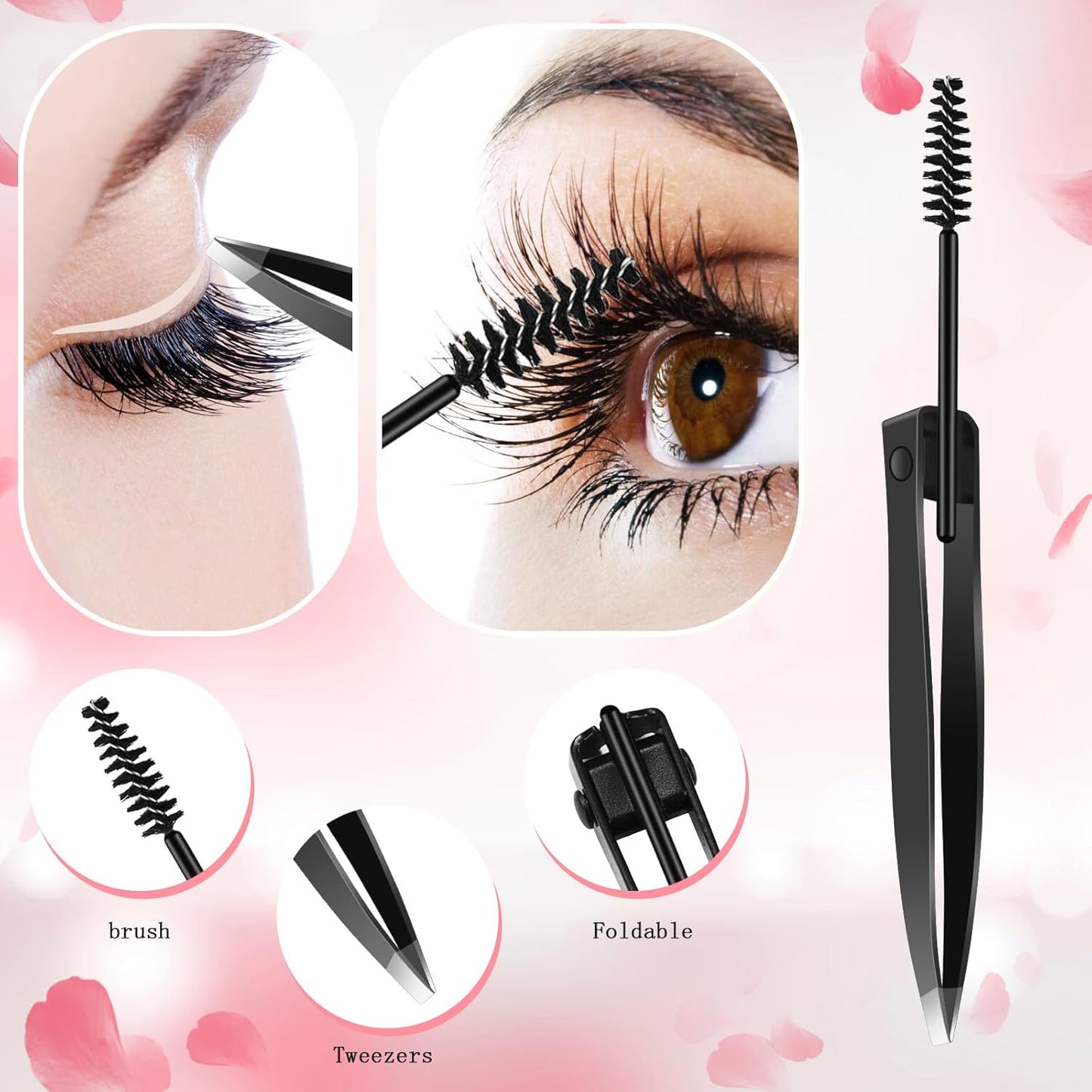 Eyelash Applicator Tool – 2-in-1 Lash Applicator Tool Set with Eyelash Extension Tweezers, Brush – Professional Eye Lash Applicator Tools for DIY Eyelash Extensions, Cluster Lashes