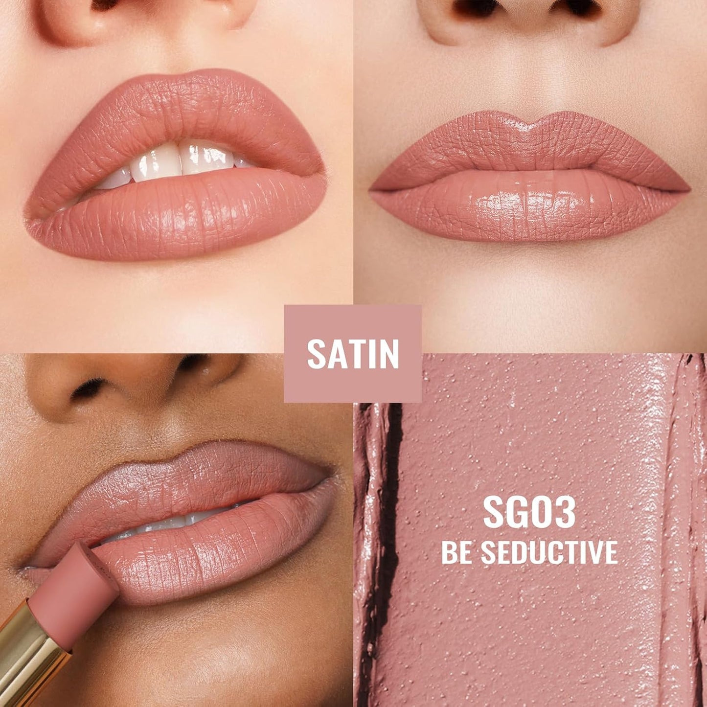 Oulac Nude Lipsticks for Women, Pink Matte Lip Stick, Full Coverage Lip Color, Satin Matte Finish, Cream Texture, Hydrating, Infused with Hyaluronic Acid, Vegan & Clean Beauty 4g SG03 Be Seductive