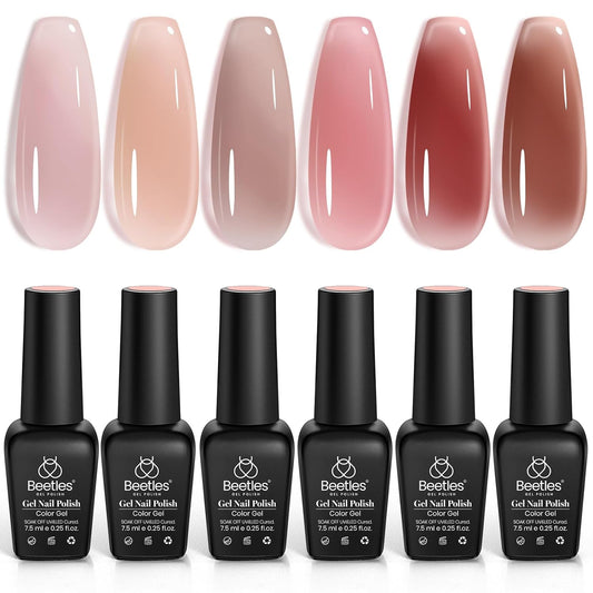 Beetles Jelly Gel Nail Polish Set, 6 Colors Nude Sheer Natural Pink Red Brown Gel Nail Polish Kit for DIY Nail Art Salon Home Gift For Women Girls | alldaygood beauty