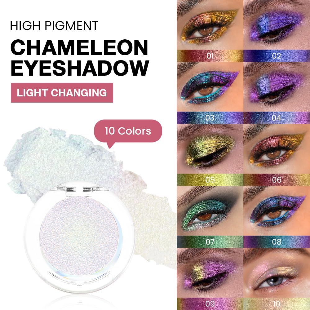 evpct Blonde gold Mermaid pink Holographic Glitter Sparkle Chameleon Chrome Eye Shadow Palette Makeup for Older Women, Duochrome Chromatic Multichrome Metallic iridescent Eyeshadow Palette Singles