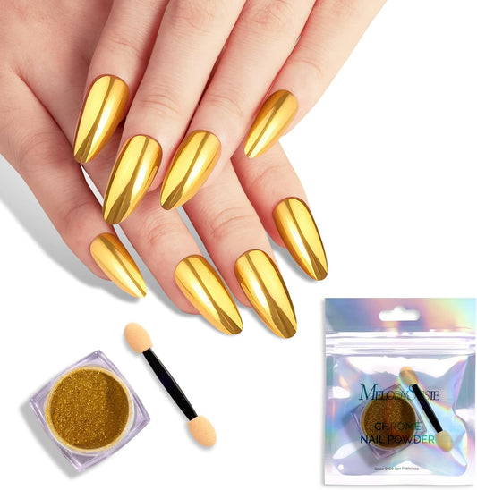 MelodySusie Gold Chrome Nail Powder for Gel Nails,Metallic Mirror Effect Pigment Stylish and Technological Fine Glitter for Home DIY Salon Use | alldaygood beauty