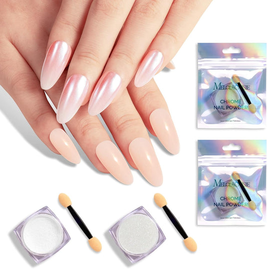 MelodySusie 2Pcs Chrome Nail Powder for Gel Nails, Pearl Powder Mirror Effect Pigment Pearlescent Mermaid Pigment Pearl Glitter for Home DIY Salon Use | alldaygood beauty