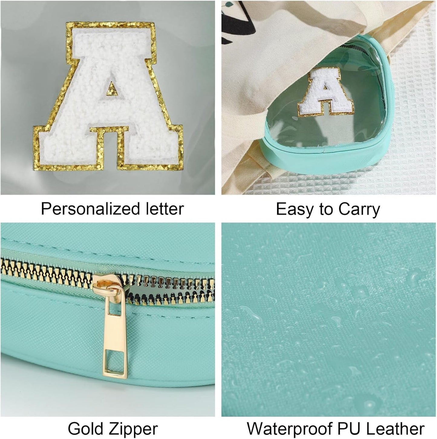 YOOLIFE Initial Make Up Bag Travel Toiletry Bag, Clear Makeup Bag Preppy Cosmetic Bags Organizer Travel Essentials Gifts for Women Teen Girlfriend Teacher Mom Birthday Mothers Day Gifts Blue F