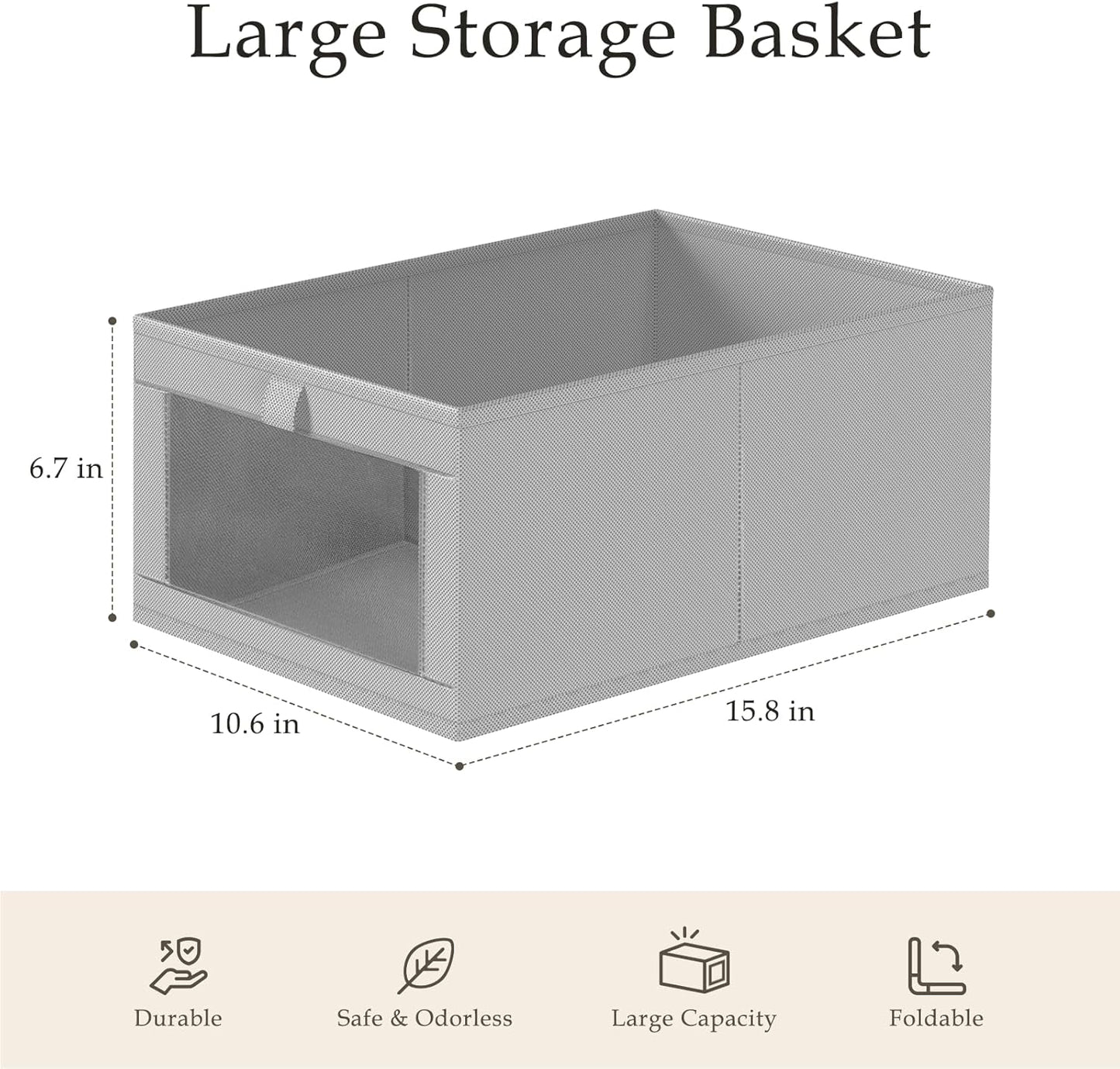 Criusia 8 Pack Linen Closet Organizers and Storage, Large Linen Closet Baskets for Organization, Foldable Storage Containers for Toys, Clothing, Towels, Jeans, Books, Shelves, Grey