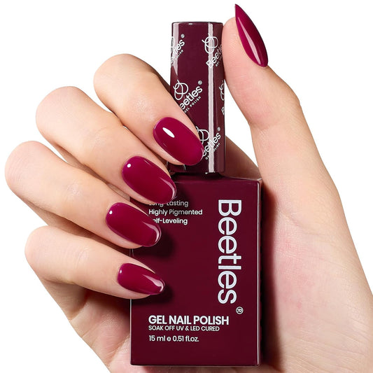 Beetles Dark Red Gel Nail Polish - 15ML Maroon Red Translucent Sheer Jelly Nail Polish Soak Off UV Lamp Colorful Bottle Gel Nail Art Salon DIY Home Manicure Gift for Women | alldaygood beauty