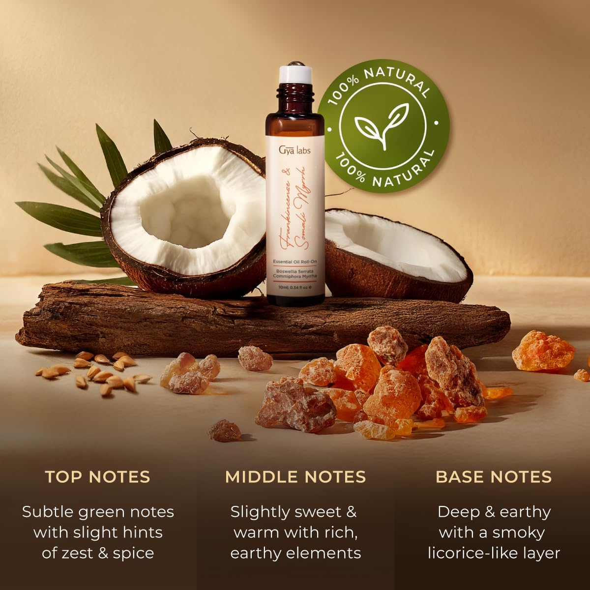 Gya Labs Frankincense and Somali Myrrh Essential Oil Roll on - 100% Pure Natural Frankincense for Face, Myrrh for Skin, Body Ache Comfort, Aromatherapy, Travel Size (0.34 Fl Oz)