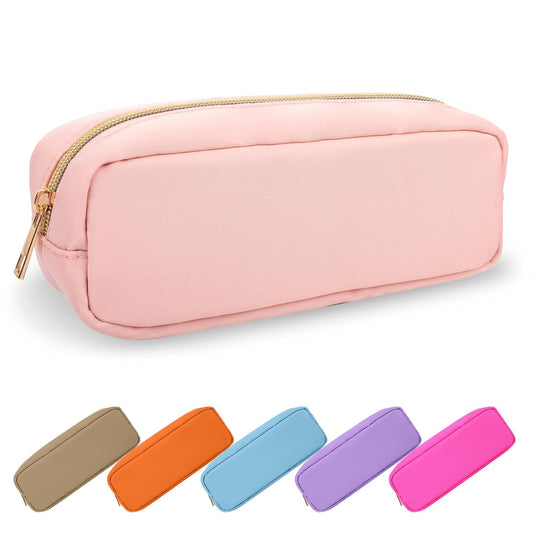 Small Pencil Case Makeup Bag for Purse, Cute Pencil Pouch Preppy Nylon Makeup Brush Bag with Zipper , Girls Portable Stationery Storage Case Small Pen Bag for Office School College(Slim-Flamingo)