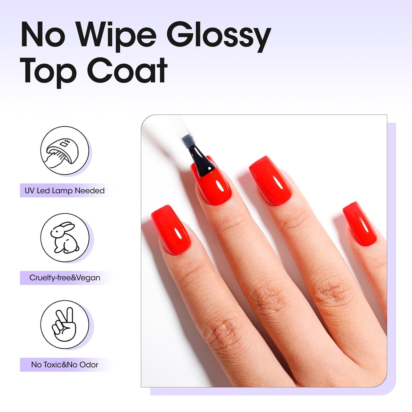 GELLEN 2 Pcs No Wipe Gel Top Coat Set, 18 ml Glossy Top Coat Gel Nail Polish, High Shiny Soak Off UV Lamp Clear Nail Polish, Home Salon Manicure Set