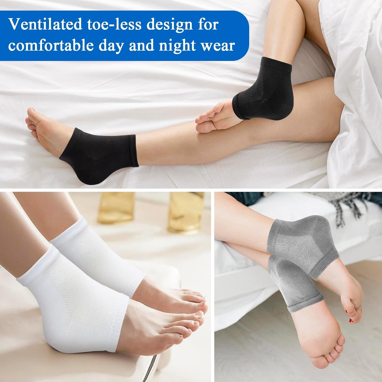 Moisturizing Socks,toeless Socks for Women for Dry Cracked Heel Treatment,Cracked Heel,msilicone Socks for Women (One Size-3 Pairs)