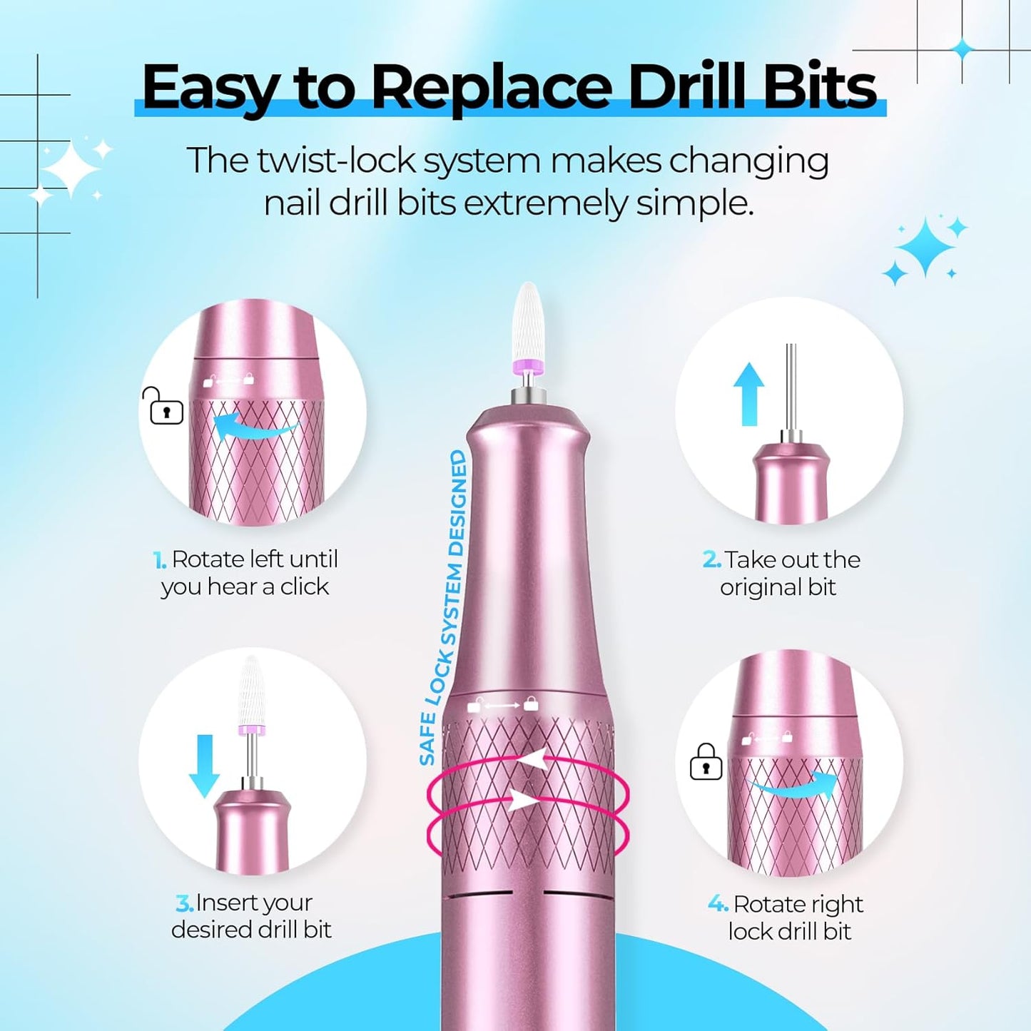 Electric Nail Drill Professional: Shiny 40000RPM Electric Nail File Kit E File Nail Drill Machine with LCD Display for Acrylic Gel, Manicure Pedicure Polishing Grinder for Salon Home, Diamond