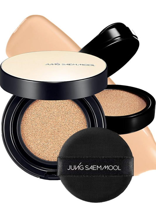JUNG SAEM MOOL Essential Skin Nuder Longwear Cushion 0.98 Fl Oz (Light), Refill Included, 24H Lasting Cushion Foundation with High Coverage, Semi-Matte Natural Finish, Korean Foundation Makeup | alldaygood beauty