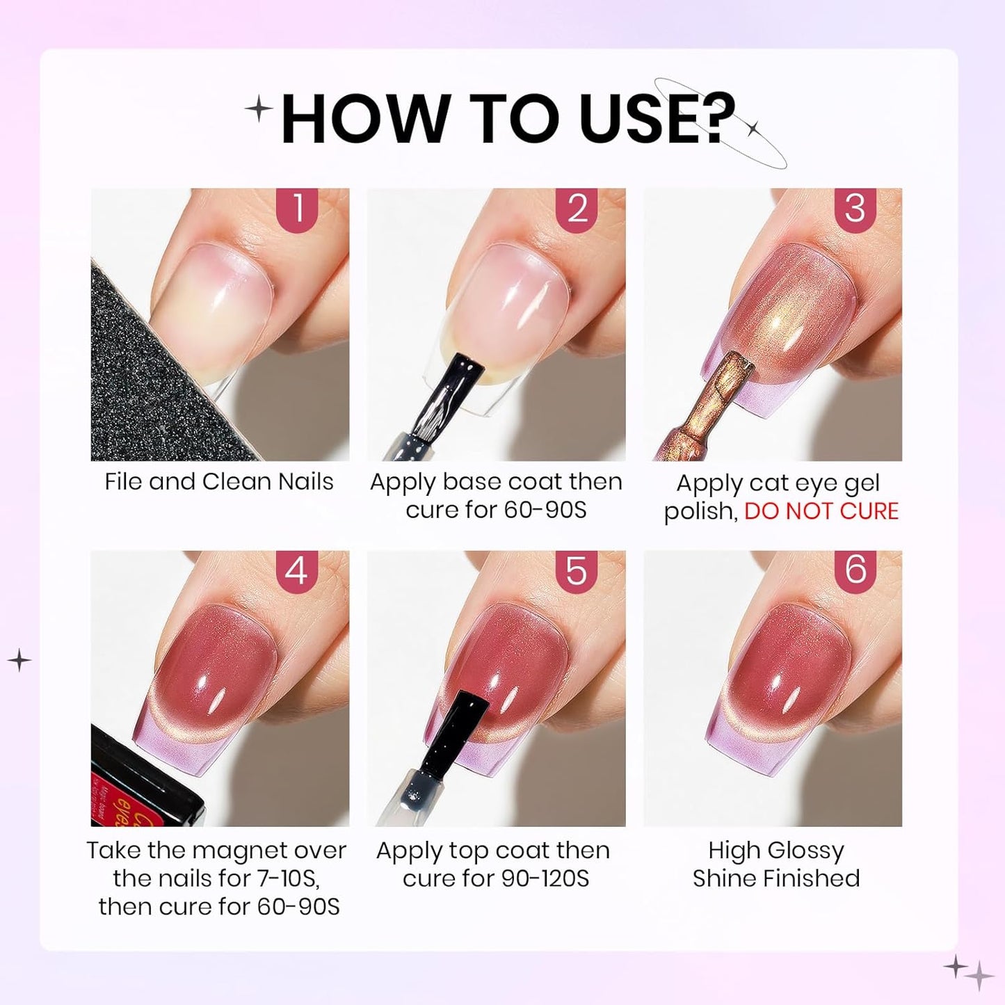 Cat Eye Gel Nail Polish Set, 12 Colors Magnetic Cateye Gel Polish with Magnet Holographic Gold Glitter Pink Purple Blue Summer Color Cat Eye Effect Soak Off Lamp for DIY Salon Manicure at Home