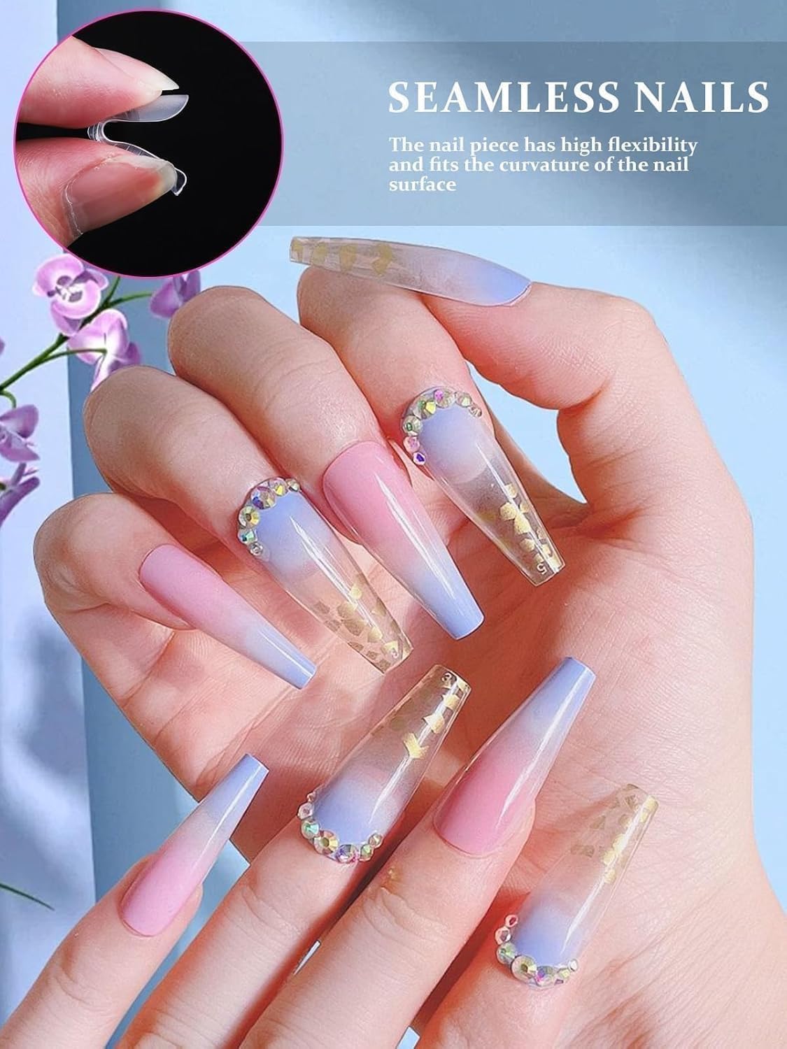 EBANKU 120Pcs Poly Gel Nail Forms, T-Shape Matte Dual Forms Clear Nail Tips Mold for Builder Gel Square Nail Extension Manicure Tools Salon-12 Sizes