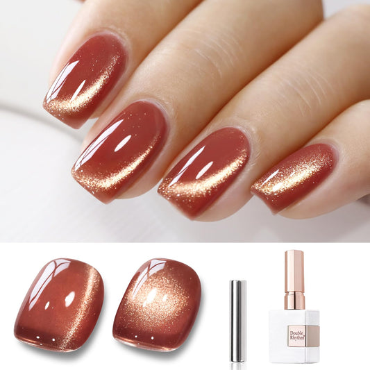 Double Rhythm 15ML Ice Glass Cat Eye Gel Polish with Magnet Holographic Glitter Shimmer Translucent Sheer Color Salon Soak Off Magnetic Nail at Home (Brown Tan-MC1125) | alldaygood beauty