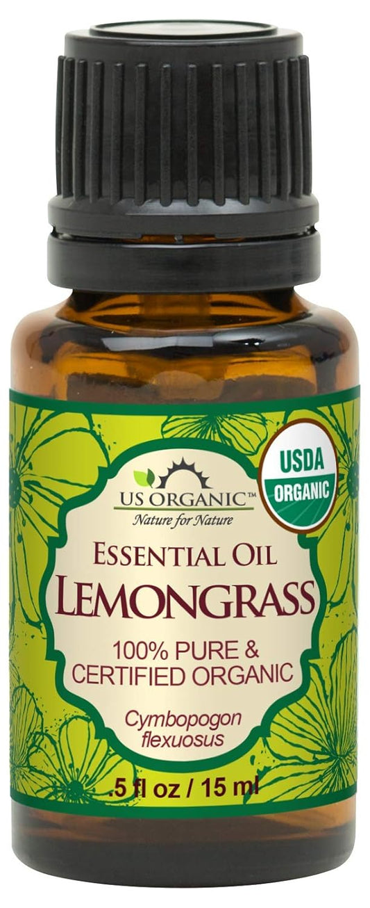 US Organic 100% Pure Lemongrass Essential Oil, USDA Certified Organic, Extracted by Steam Distillation Method, for Hair, Nail Polish Remover, Bees Attraction, and More. 15 ml | alldaygood beauty