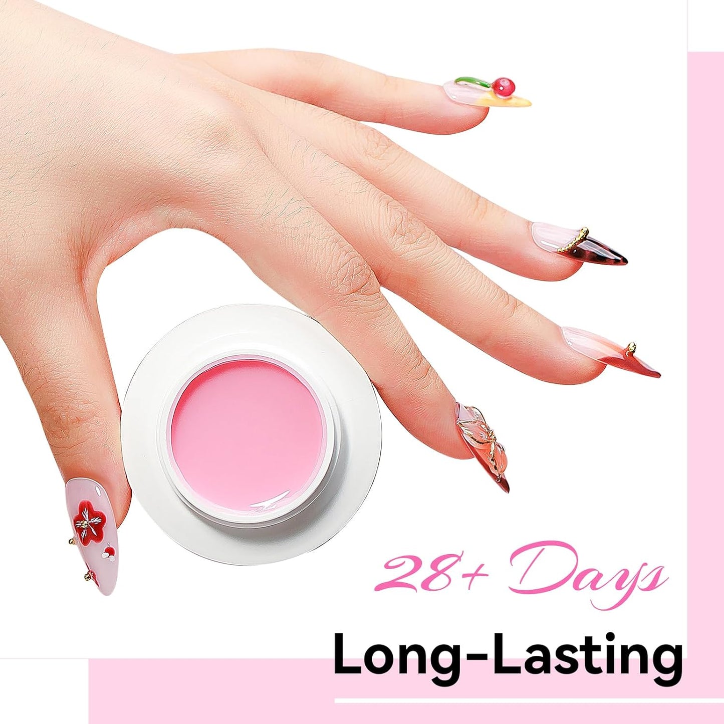 Solid Builder Gel for Nails 3PCS, Clear White Pink 3D Sculpting Hard Gel for Nail Art Non-Stick Hand, for Modeling, Sculpture, Nail Extension UV/Led Manicure DIY At Home 18g*3Colors