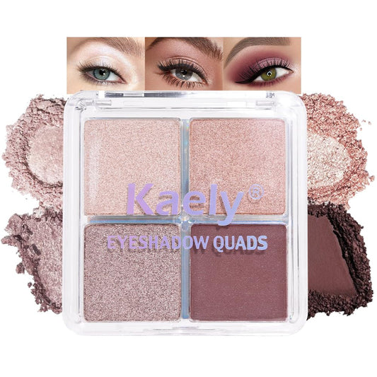 Kaely Powder Eyeshadow Quad, Pearl Mauve Glitter Shimmer Eyeshadow Palette Makeup, Neutral Eye Shadow Palette for Older Women Pigmented Waterproof, sombras para ojos, Blendable, Cruelty-free, 11 | alldaygood beauty