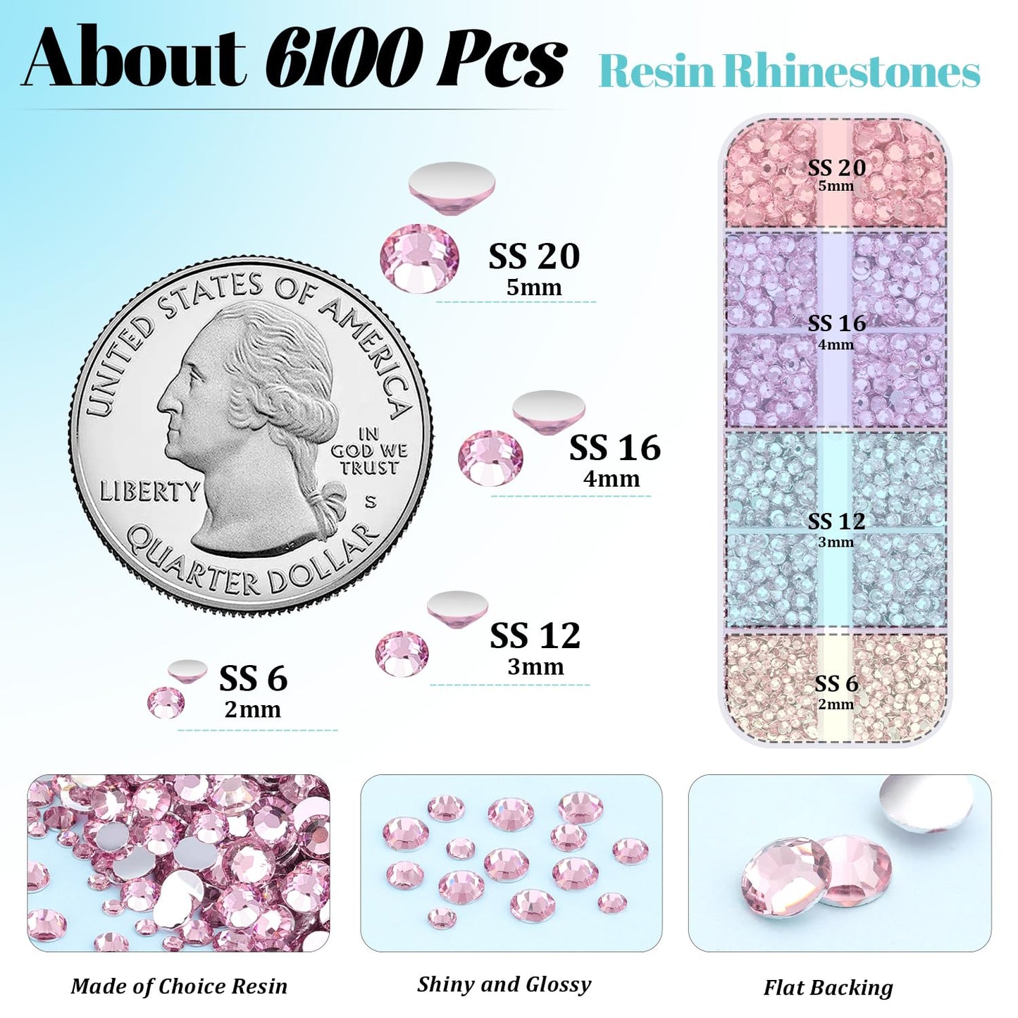 6100Pcs Resin Rhinestones for Crafting with 2Pcs 10ml B7000 Jewelry Glue, 1 Box Flatback Crystals Diamond (Light Pink) for Bedazzling Crafts DIY Nail Art Non Hotfix Gems for Clothing Shoes