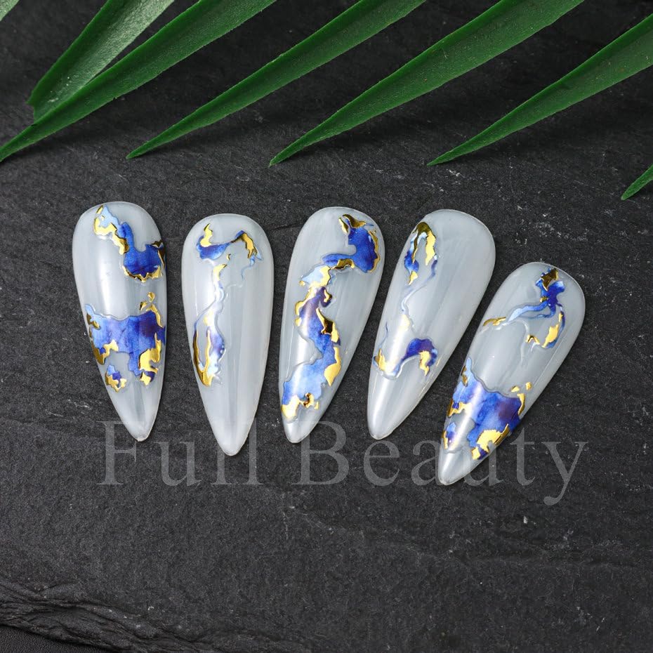 6 Pcs Embossed Marble Nail Stickers for Nails Art Gradient Marble Nail-Art Stickers Decals Self-Adhesive Nail Art Decals for Women Nail Supplies Art Design-Purple Blue Brown