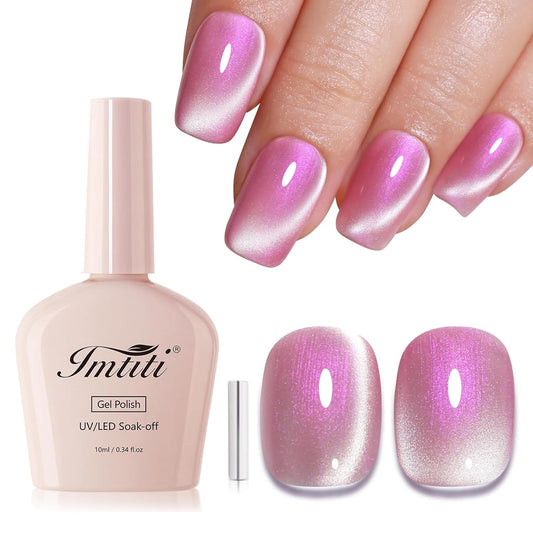 Imtiti Aurora Cat Eye Gel Polish, Pearl Pink Fairy Holographic Glitter Magnetic UV Soak Off Gel Nail Polish (0.34 Fl Oz-993) | alldaygood beauty