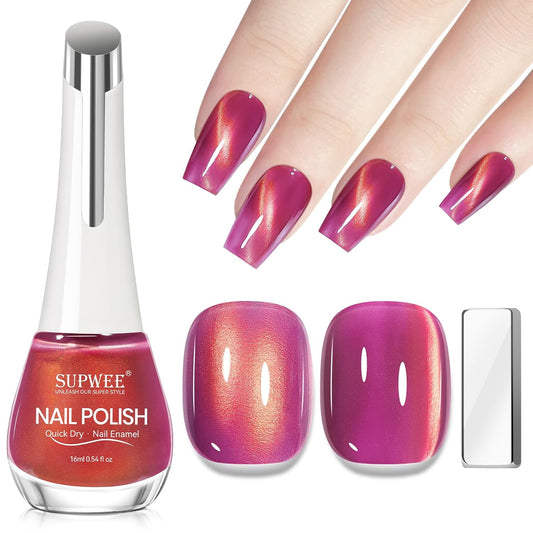 Cat Eye Nail Polish Non Gel with Magnet Quick Dry Cateye Magnetic Nail Polish for Fingernail Air Drying Fast Lacquer Manicure Gift For Women Girls 16ml, 0.54fl oz