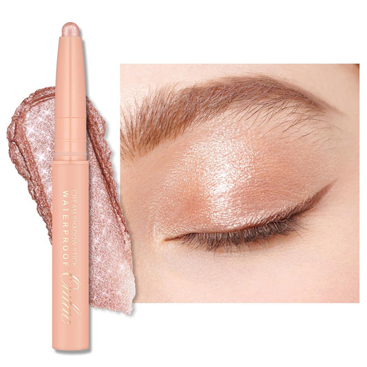Oulac Nude Eyeshadow Crayon – Twist-Up Waterproof Stick, Soft Shimmer Finish, Vegan & Cruelty-Free, 1.25g, WS02 Pink Rush | alldaygood beauty