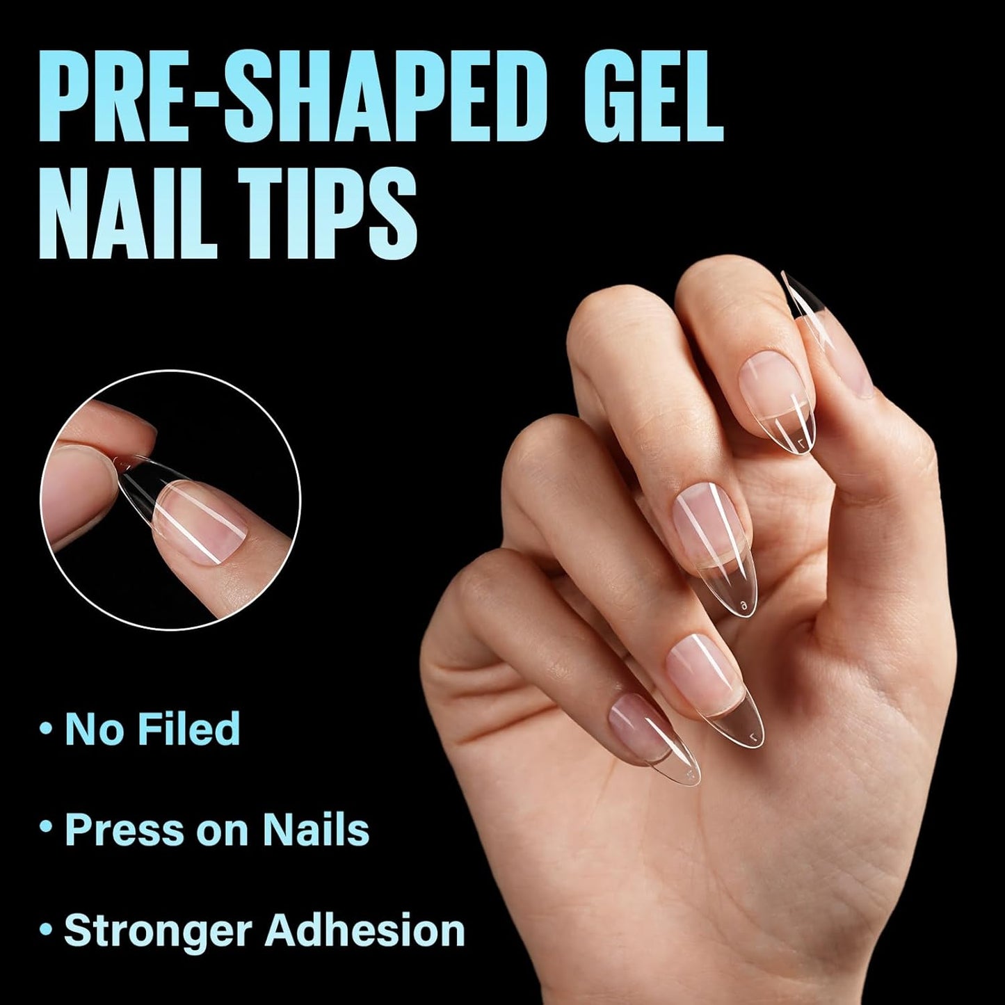 TOMICCA Medium Almond Nail Tips, 504Pcs Soft Acrylic Pre Etched Clear Fake Nails Tips Almond Shape Half Matte, Full Cover Nail Extension for Beginner and Professional 12 Sizes