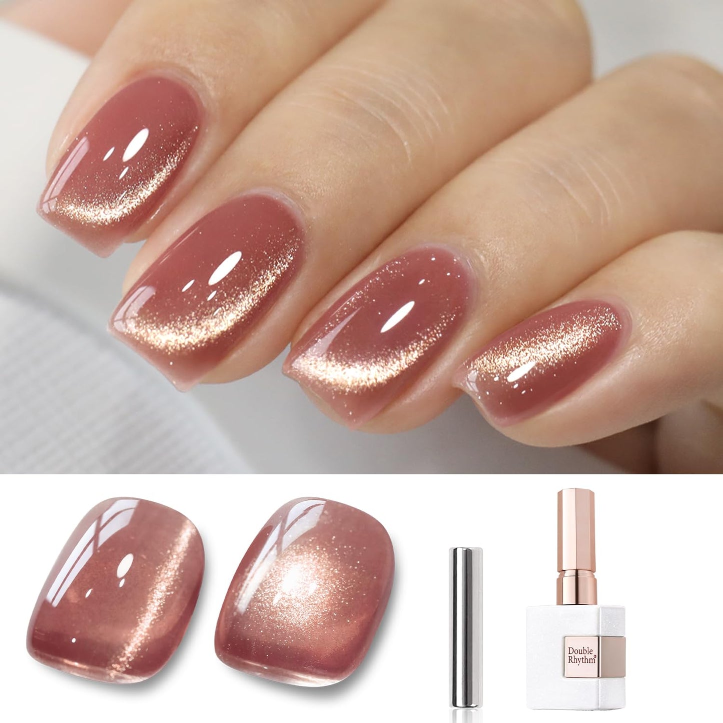Double Rhythm 15ML Ice Glass Cat Eye Gel Polish with Magnet Holographic Glitter Shimmer Translucent Sheer Color Salon Soak Off Magnetic Nail at Home (Plum Purple-MC1124)
