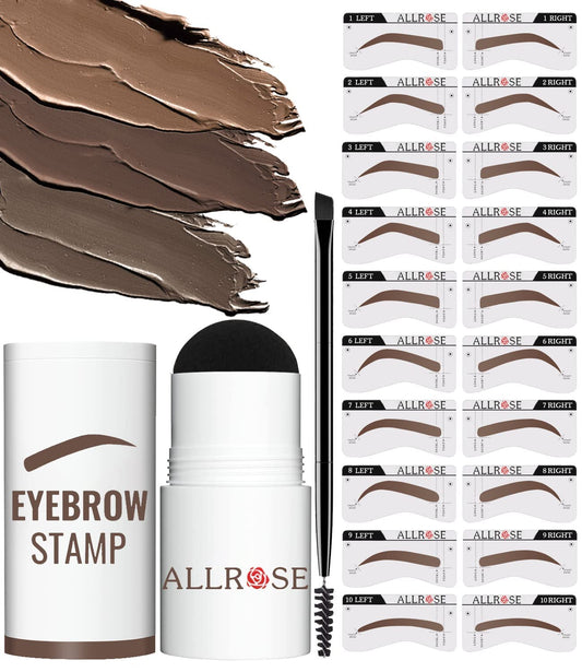 ALLROSE Eyebrow Stamp Stencil Kit - Eye Brow Stamping Kit, One Step Brow Stamp Kit, 20 Brow Stencils and Stamp Kit, Waterproof Perfect Eyebrow Kit, Easy to Use, Auburn