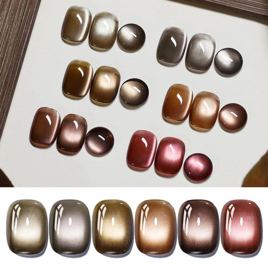 BORN PRETTY Magnetic Gel Nail Polish Water Light Cat Magnetic Eye Gel Brown SaU Vage Jelly Glass Crystal Magnetic Gel Polish Glitter Shimmer Auroras Magnetic Gel Nail Art Manicure Kit 6PCS | alldaygood beauty