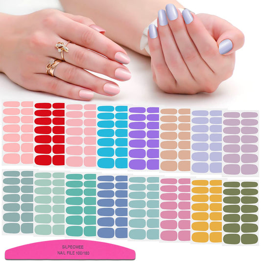 SILPECWEE 224 Pieces 16 Sheets Nail Polish Strips Solid Color Adhesive Nail Stickers Full Nail Wraps for Women Gel Nails Strips Manicure Decals with File (Candy Color) | alldaygood beauty