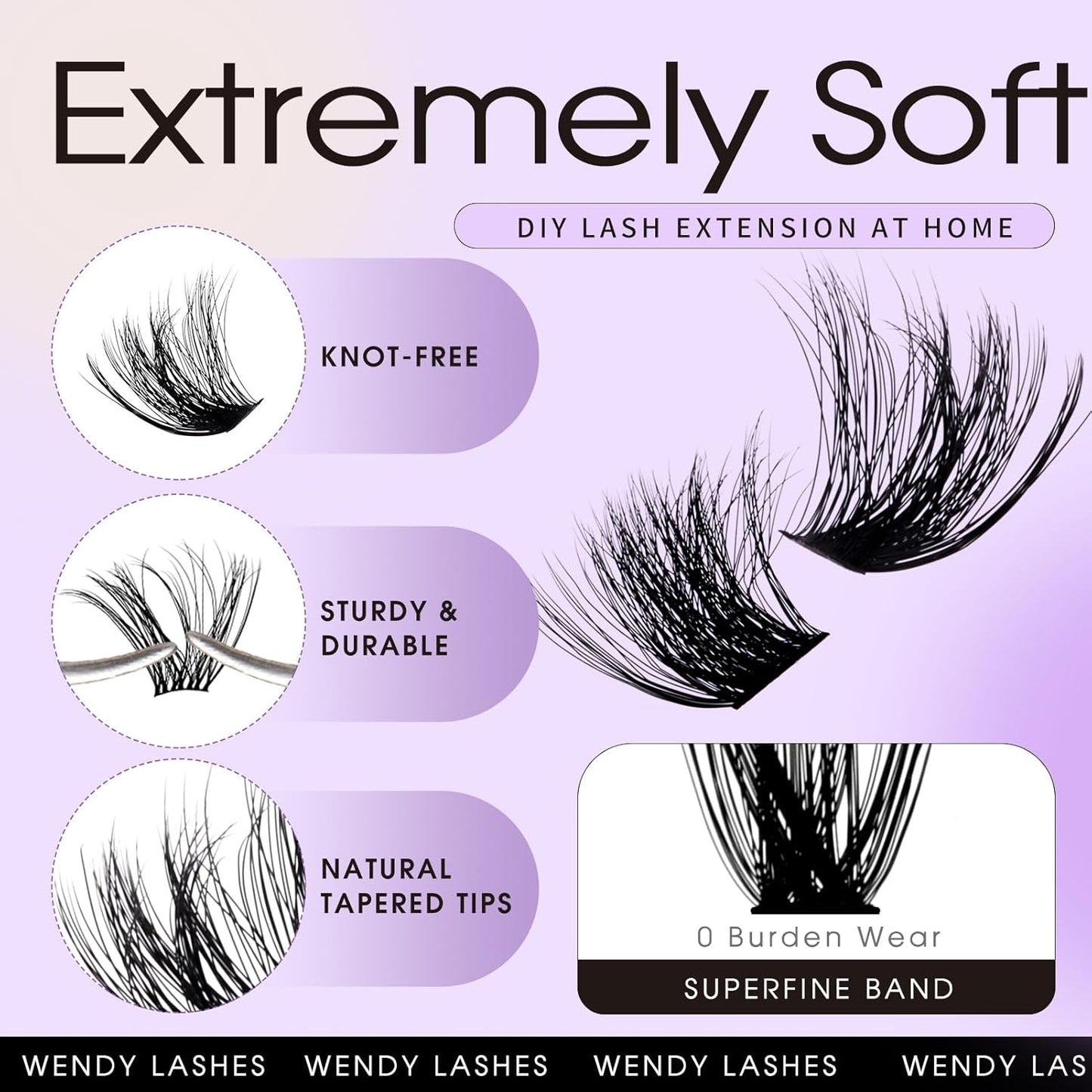 Lash Clusters Kit for Using at Home: Ultra-light, DIY, Natural, Fluffy, Wispy, Waterproof, Anime, Manga, Cat Eye, 3D Curl, 16-20mm, 100P+200P, Wendy, RT318